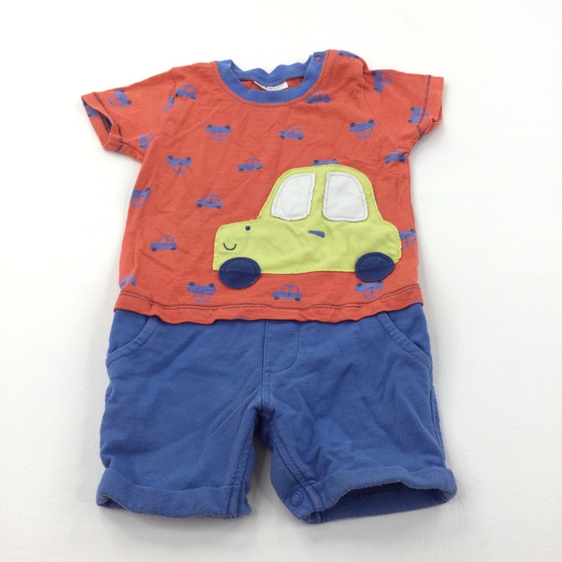 Cars Orange, Blue & Yellow Jersey Romper - Boys 6-9 Months