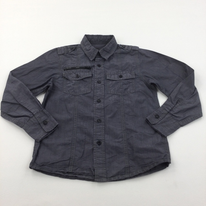 Charcoal Grey Zip Pocket Cotton Shirt - Boys 8-9 Years