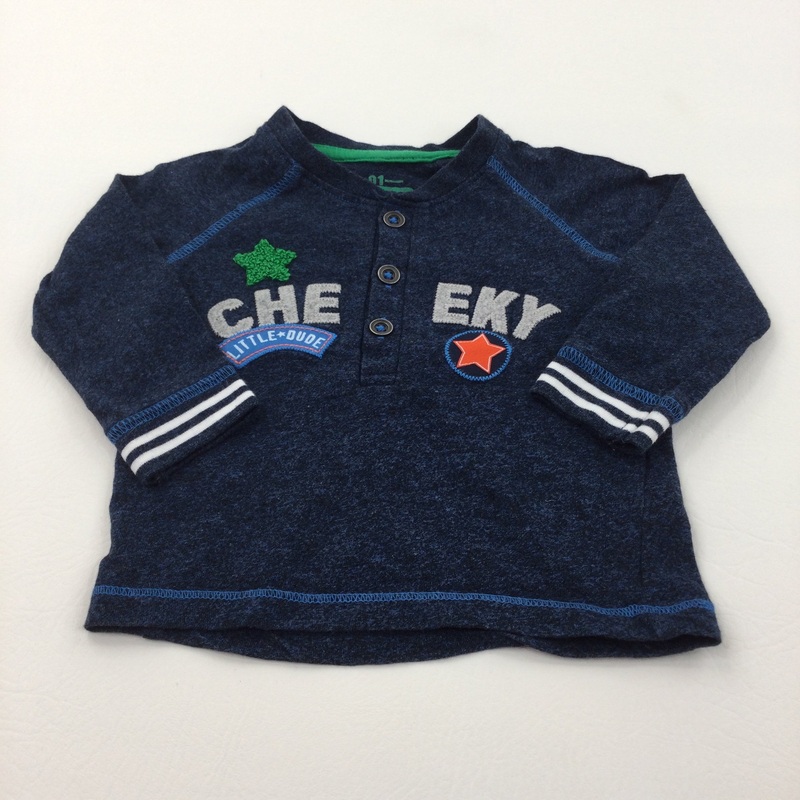 'Cheeky' Blue Mottled Long Sleeve Top - Boys 3-6 Months