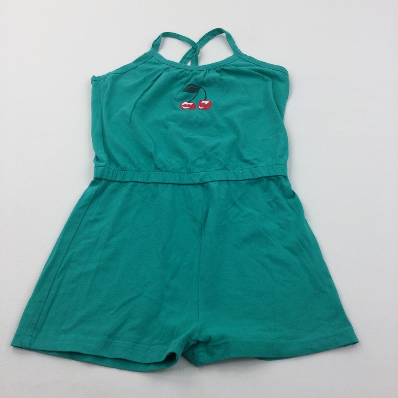 Cherries Emerald Green Jersey Playsuit - Girls 7-8 Years
