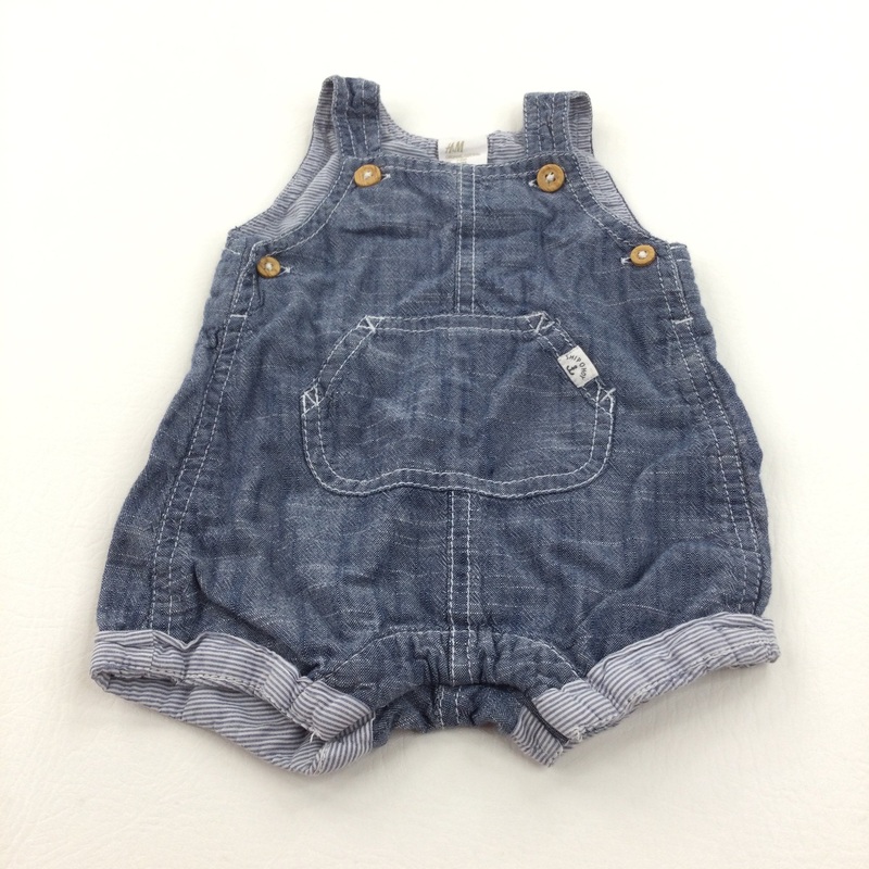 Denim Effect Blue Cotton Short Dungarees - Boys 0-3 Months
