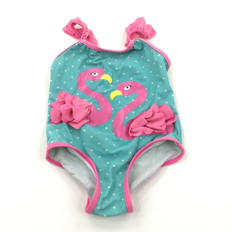 Flamingos Green & Pink Swimming Costume - Girls 2-3 Years