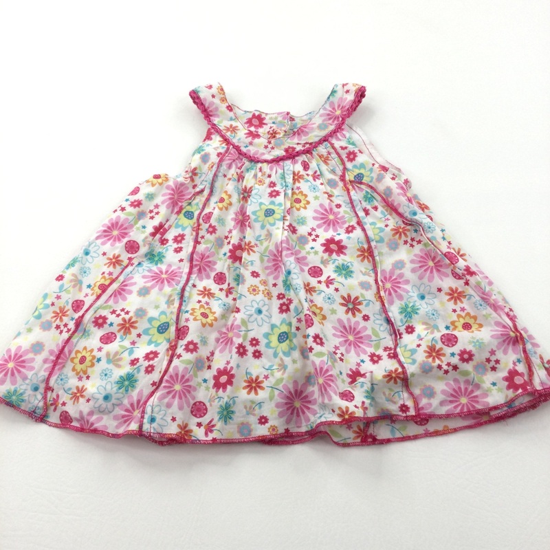 Flowers Colourful Pink & White Cotton Sleeveless Blouse - Girls 12-18 Months