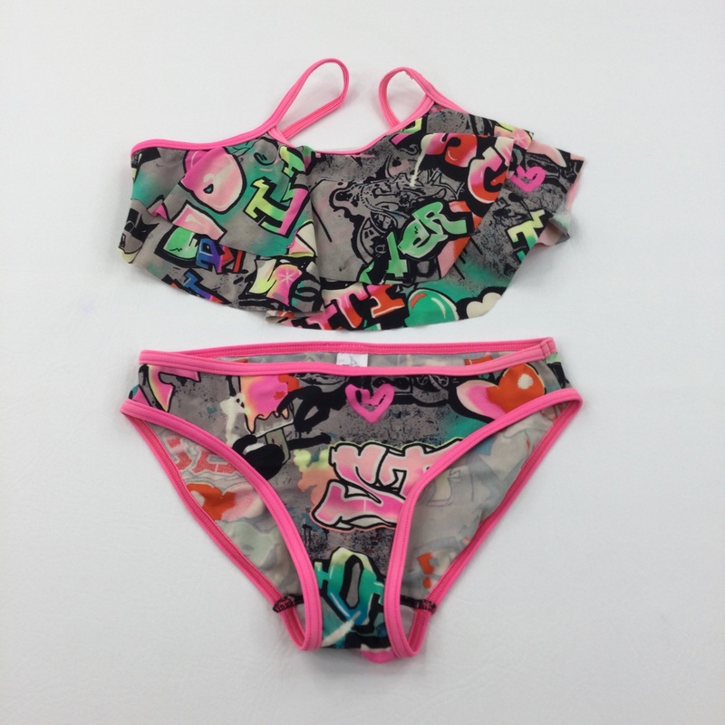 Graffiti Pink & Grey Bikini / Tankini Set - Girls 7-8 Years