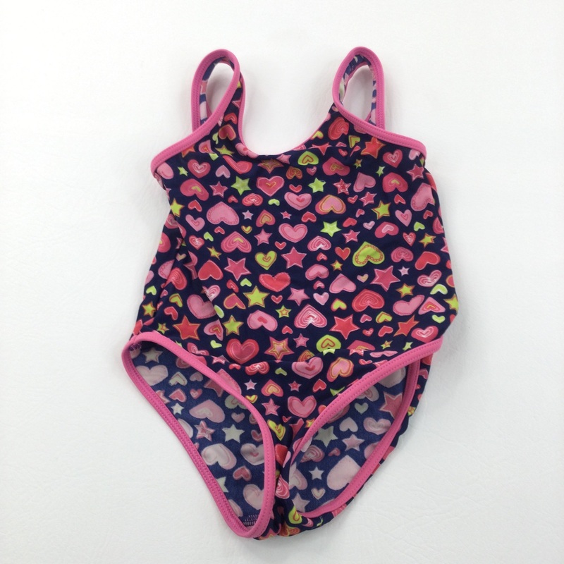 Hearts & Stars Navy & Pink Swimming Costume - Girls 12-18 Months