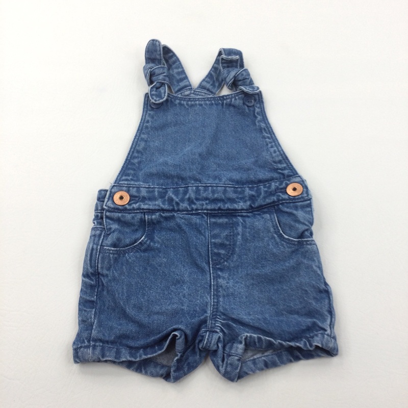 Mid Blue Denim Short Dungarees - Girls 0-3 Months