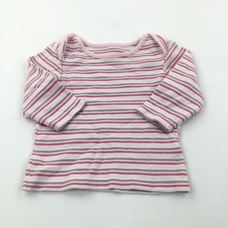 Pink, White & Beige Striped Long Sleeve Top - Girls 0-3 Months