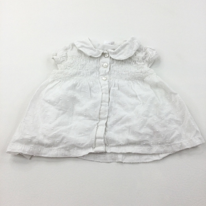 Raised Dots White Cotton Dress - Girls 3-6 Months