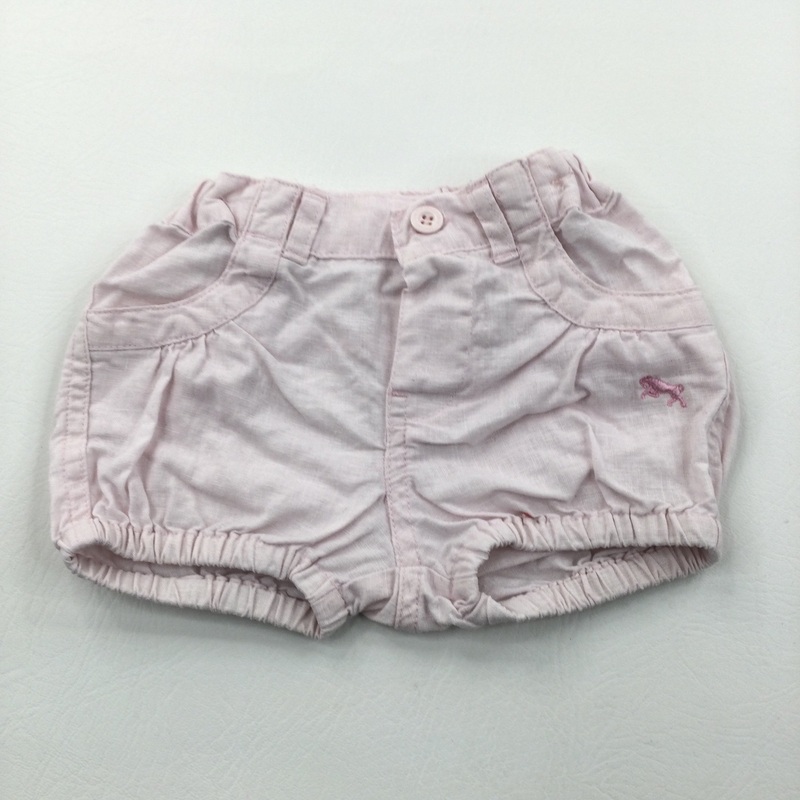Ram Motif Pale Pink Lightweight Cotton Shorts with Adjustable Waistband - Girls 2-4 Months