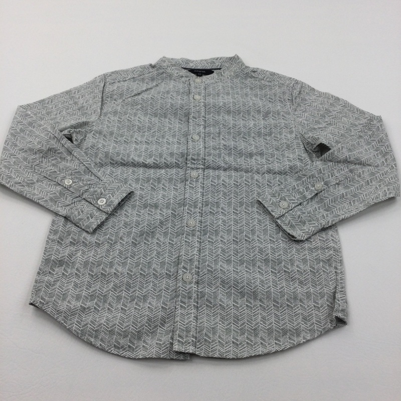 Sage Green & White Patterned Cotton Shirt - Boys 7-8 Years