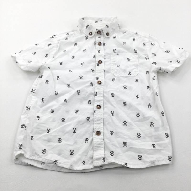 Skulls & Crossbones White Cotton Shirt - Boys 7-8 Years