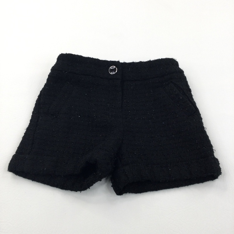 Sparkly Pattern Thick Black Shorts with Adjustable Waistband - Girls 5-6 Years