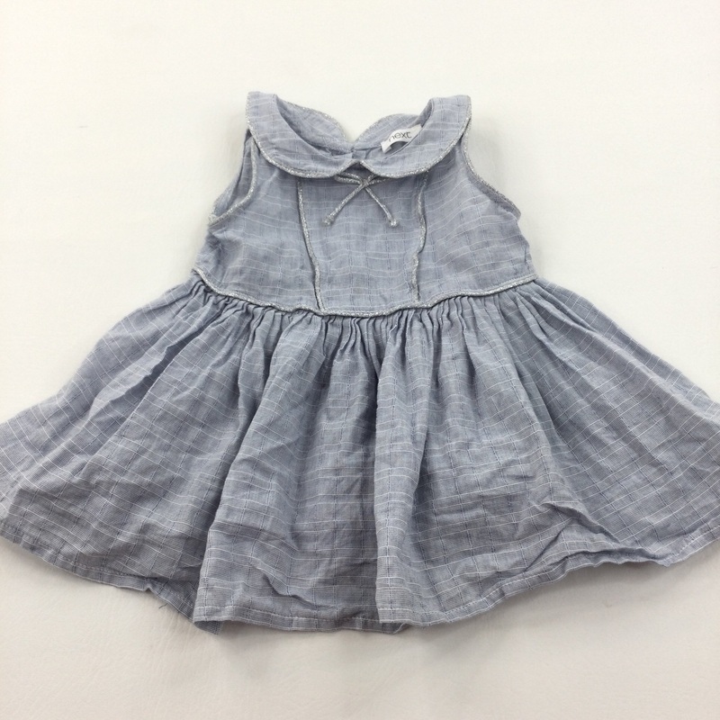 Sparkly Thread Blue & White Checked Lightweight Cotton Dress - Girls 3-6 Months