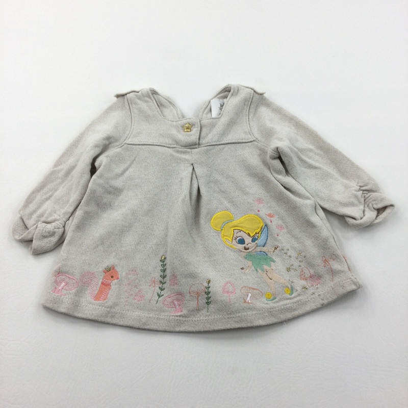 Tinkerbell Appliqued Glittery Oatmeal Jersey Tunic Dress - Girls 3-6 Months