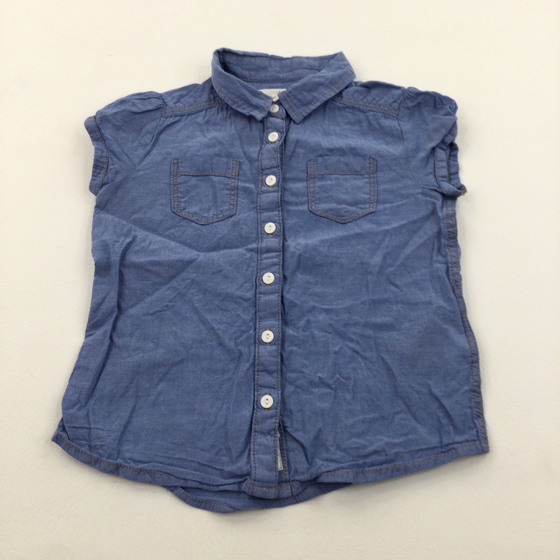 Blue Denim Effect Cotton Blouse - Girls 18-24 Months