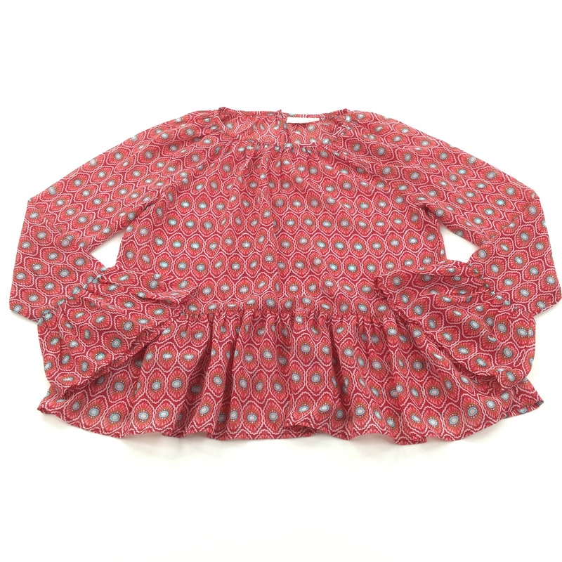 Flowers Red Chiffon Blouse - Girls 11-12 Years