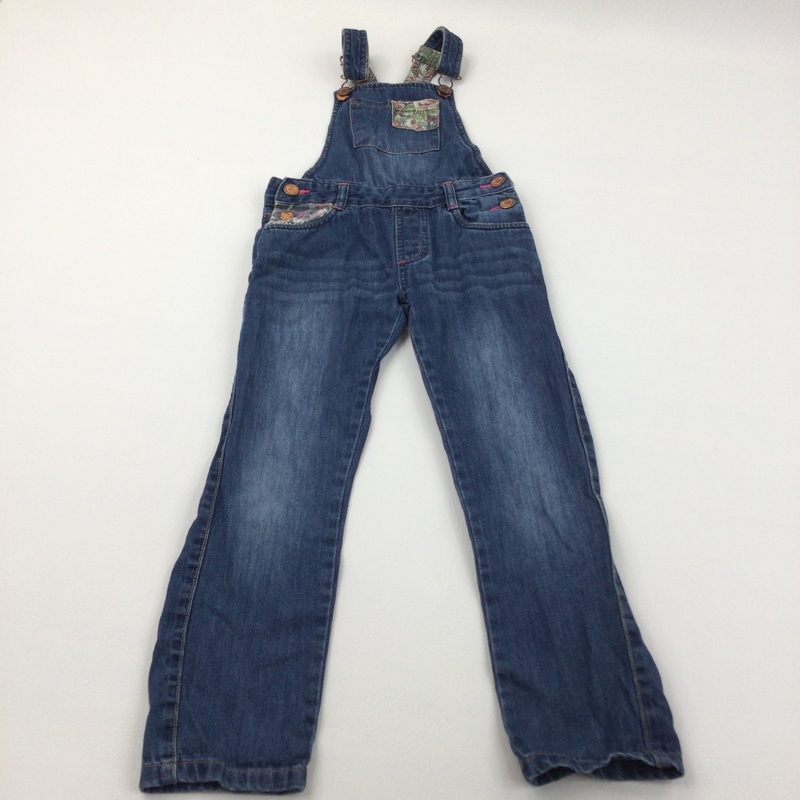 Flowery Patches Dark Blue Denim Dungarees - Girls 5-6 Years