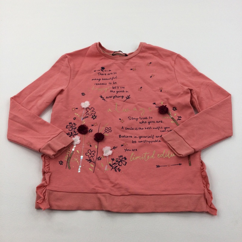 'Happy, Always' Coral Pink Lightweight Sweatshirt - Girls 9-10 Years