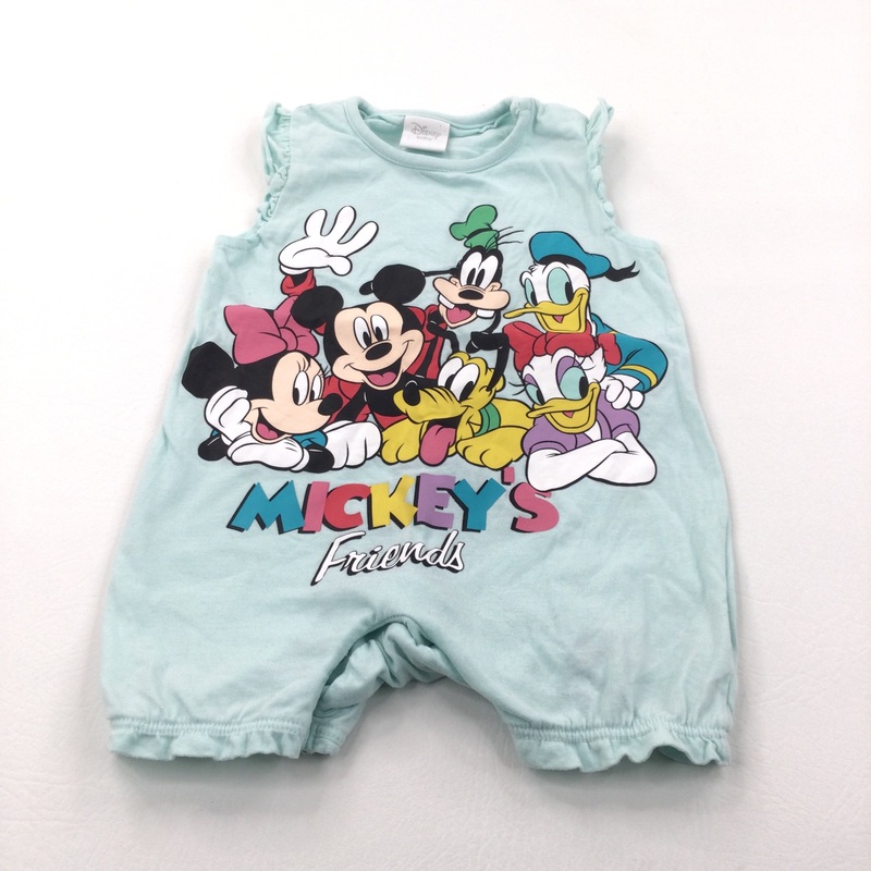 'Mickey & Friends' Pale Blue Jersey Romper - Girls 6-9 Months