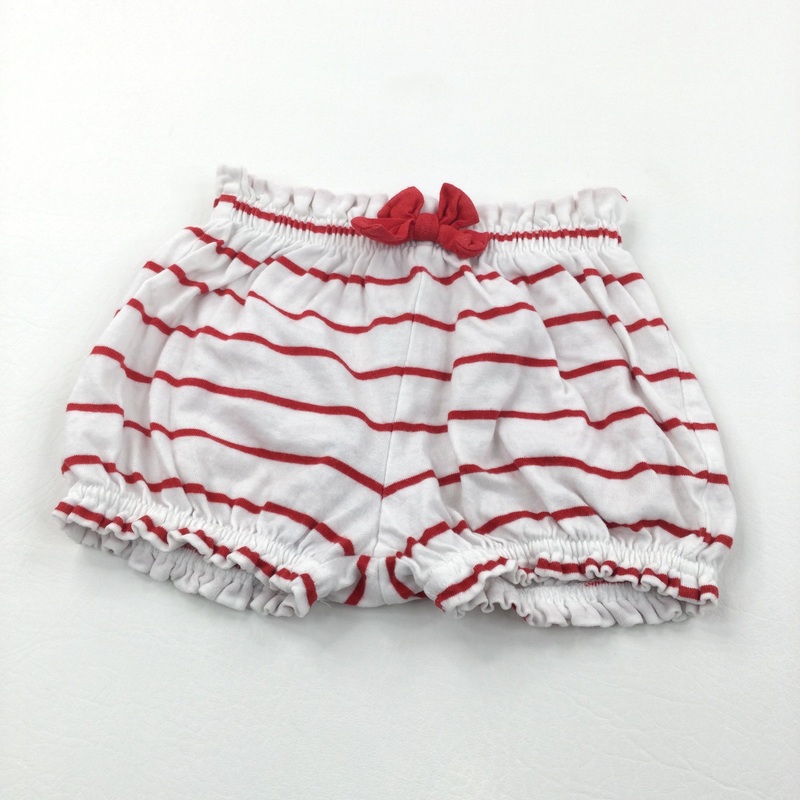 Red & White Striped Lightweight Jersey Shorts - Girls 3-6 Months