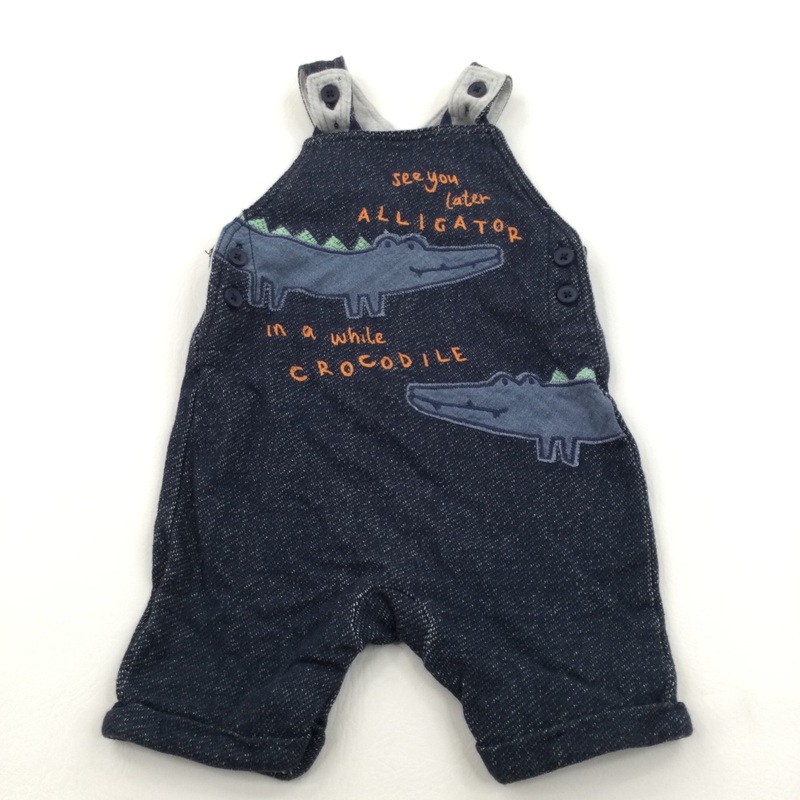 'See You Later Alligator' Appliqued Navy Jersey Short Dungarees - Boys 9-12 Months