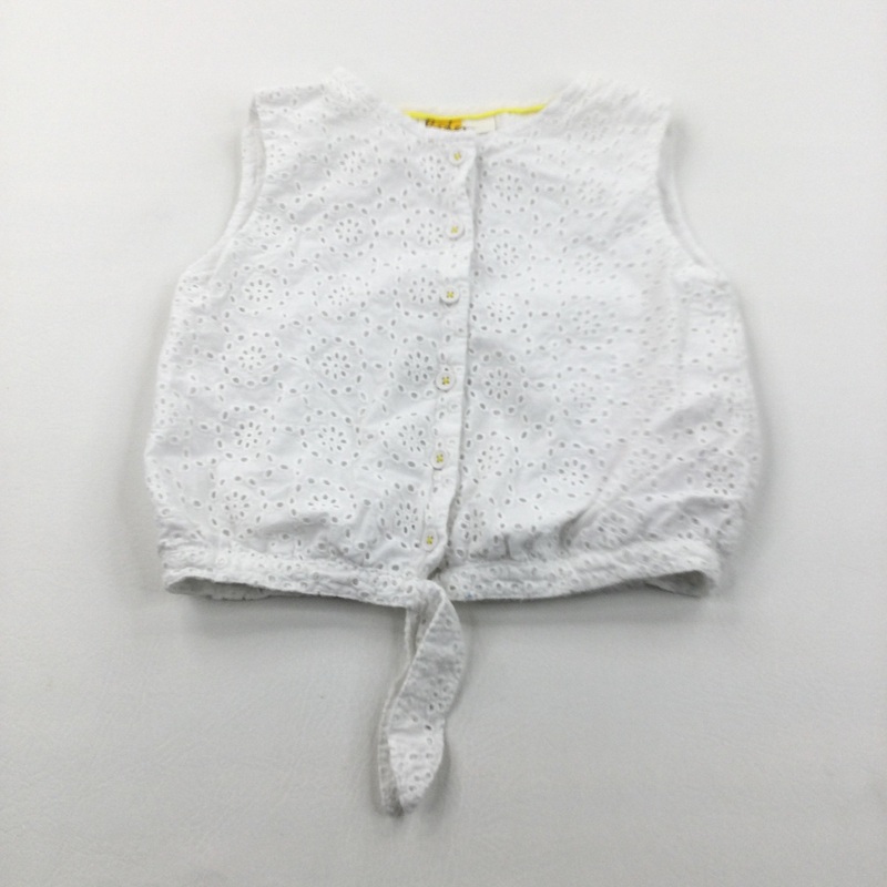Broderie Flowers White Cotton Tie Front Blouse - Girls 8-9 Years