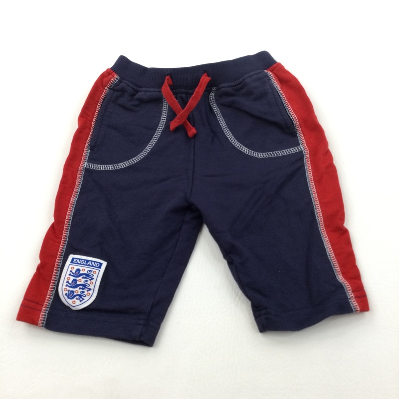 'England' Badge Navy & Red Jersey Trousers - Boys 3-6 Months