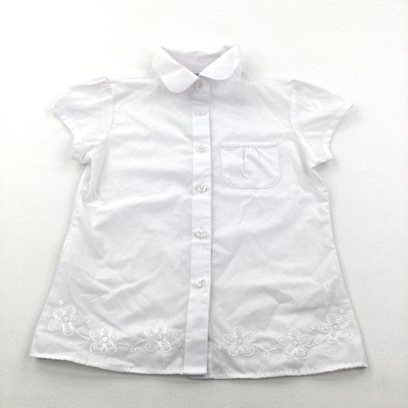 Flowers Embroidered White Cotton School Blouse - Girls 8 Years