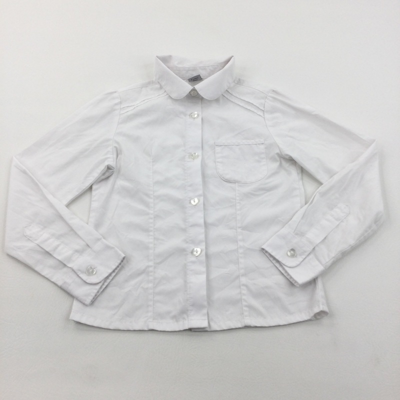 Heart Buttons White School Shirt/Blouse - Girls 7 Years