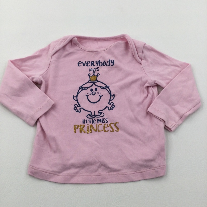 'Little Miss Princess' Glittery Pink Pyjama Top - Girls 9-12 Months