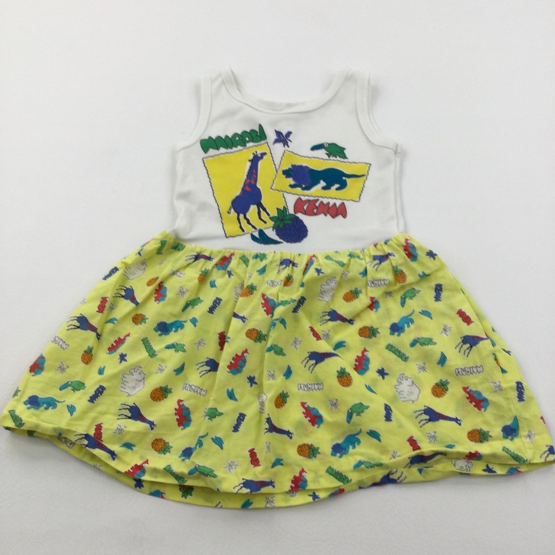 'Nairobi Kenya' Animals White & Yellow Cotton Sun Dress - Girls 18-24 Months