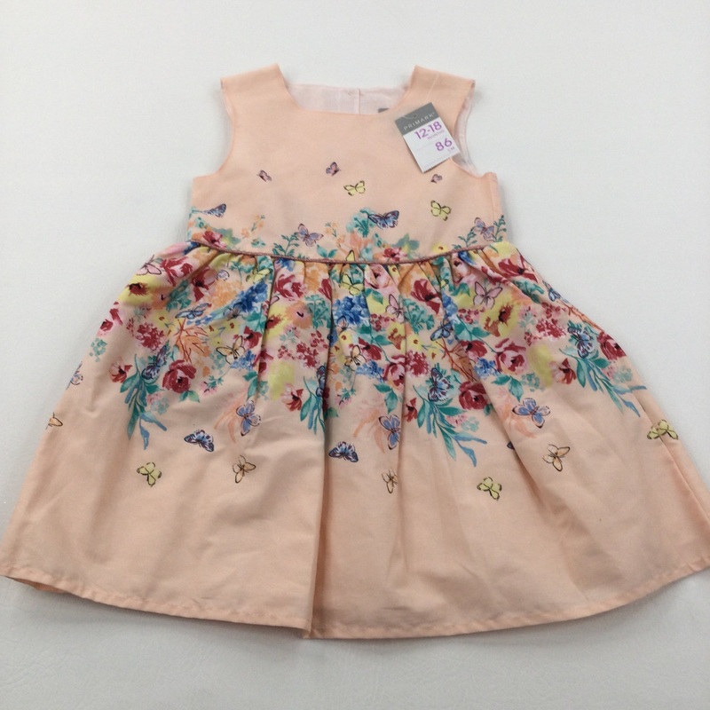 **NEW** Flowers & Butterflies Peach Cotton Sun/Party Dress - Girls 12-18 Months