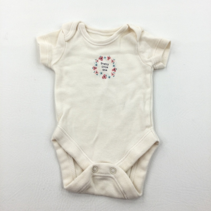 'Pretty Little One' Flowers Cream Short Sleeve Bodysuit - Girls Tiny Baby