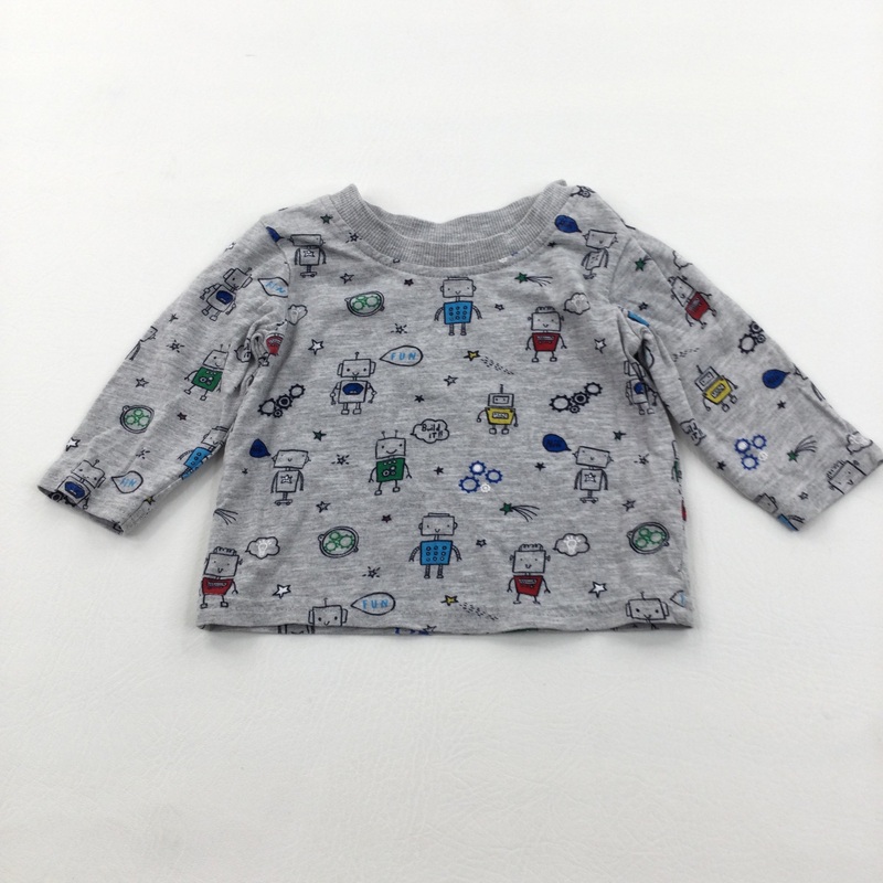 Robots Grey Long Sleeve Top - Boys 0-3 Months