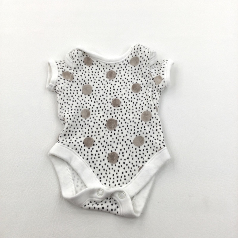 Spotty White, Black & Brown Short Sleeve Bodysuit - Girls Tiny Baby