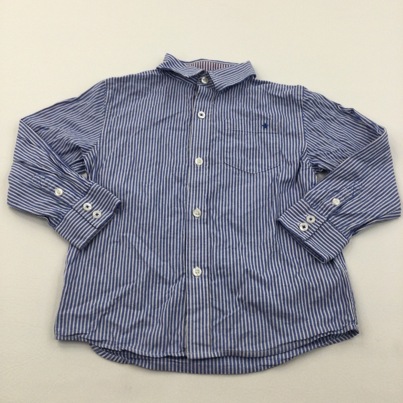 Star Motif Blue & White Striped Cotton Shirt - Boys 5-6 Years