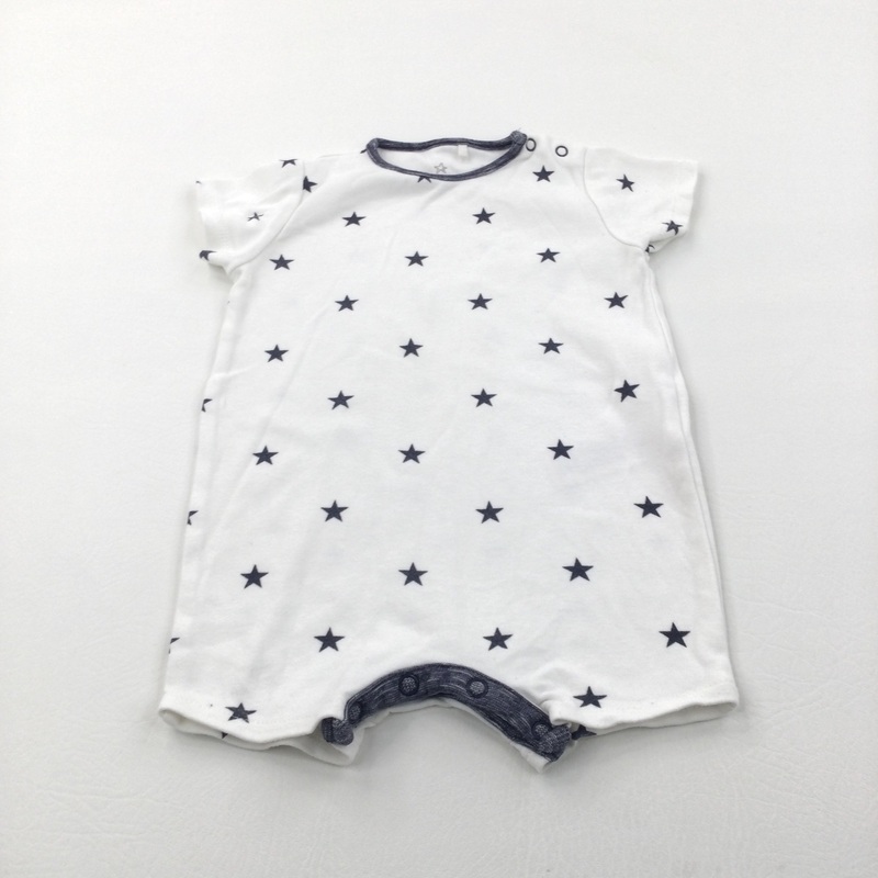 Stars Navy & White Jersey Short Romper - Boys 3-6 Months