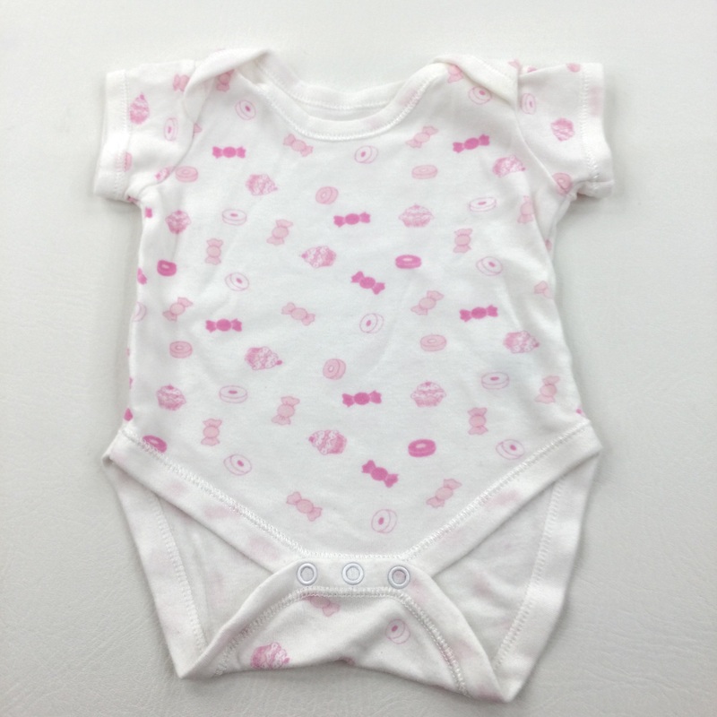 Sweets Pink & White Short Sleeve Bodysuit - Girls 0-3 Months