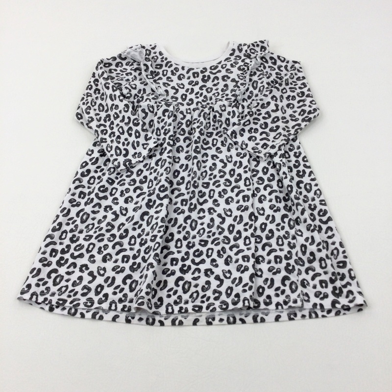 Animal Print Black & White Jersey Dress - Girls 3-4 Years