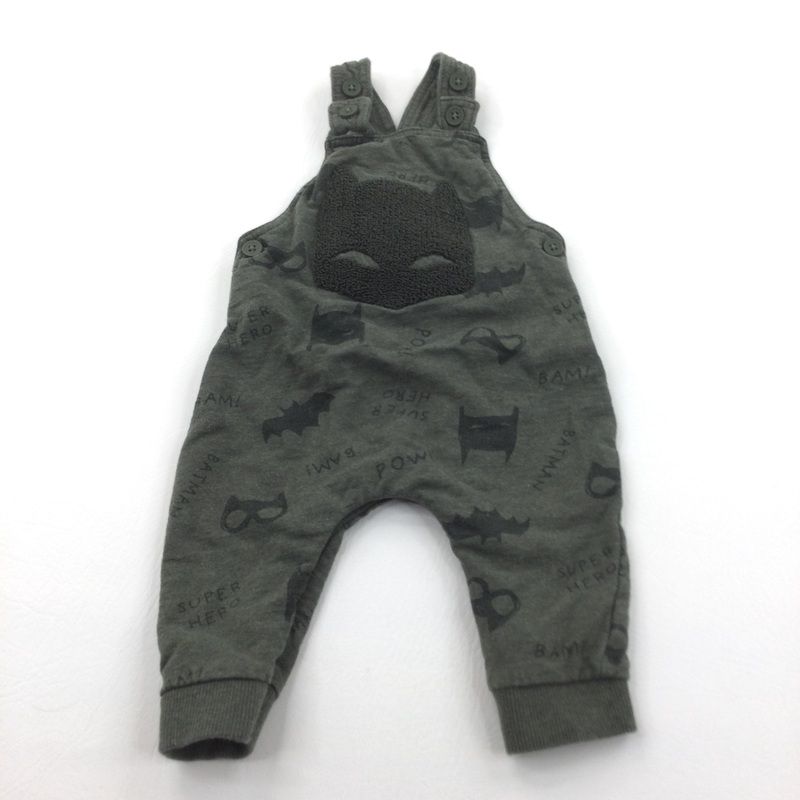 Batman Appliqued Olive Green Jersey Dungarees - Boys 3-6 Months