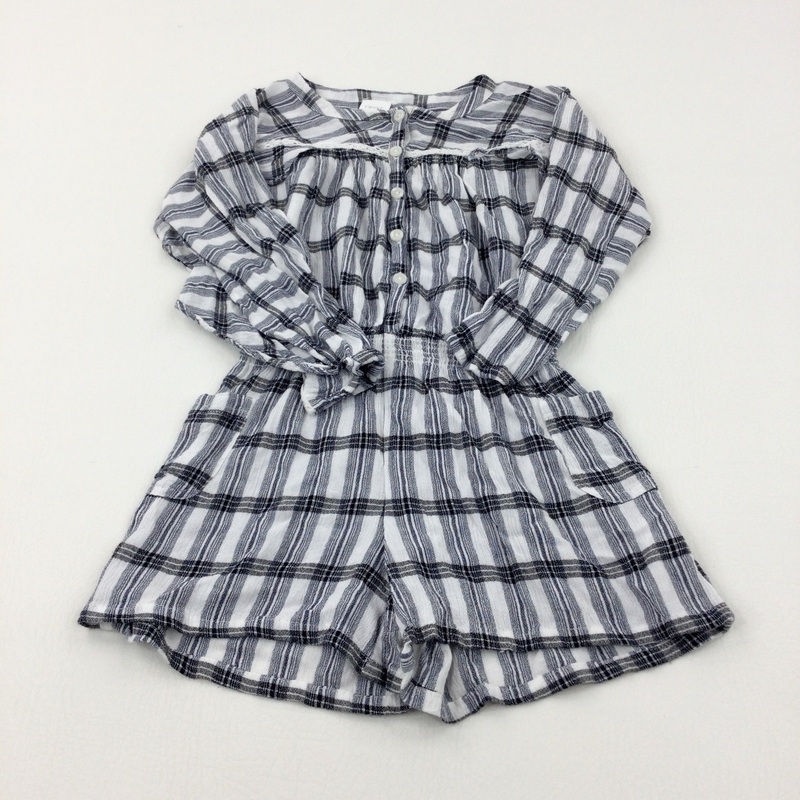 Black & White Checked Playsuit - Girls 4-5 Years