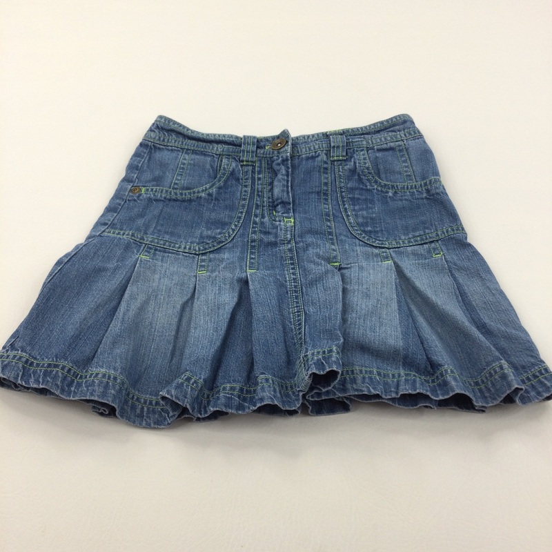 Blue & Lime Green Denim Skirt - Girls 8 Years