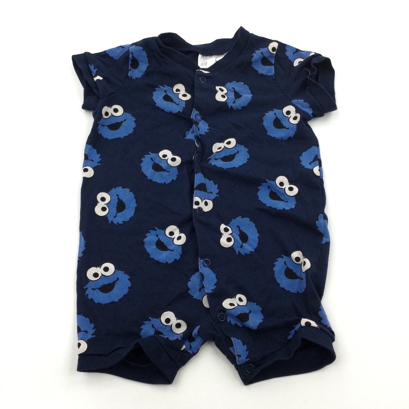 Cookie Monster Navy Jersey Romper - Boys 4-6 Months