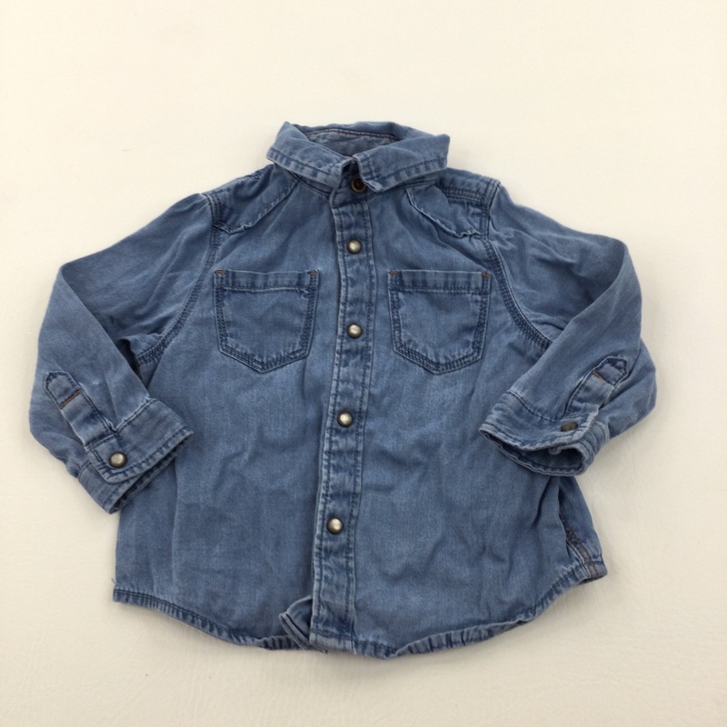 Mid Blue Denim Effect Cotton Shirt - Boys 6-9 Months
