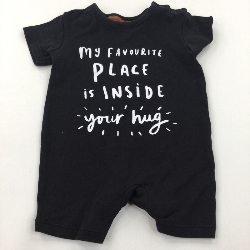 'My Favourite Place' Black Jersey Romper - Boys 3-6 Months