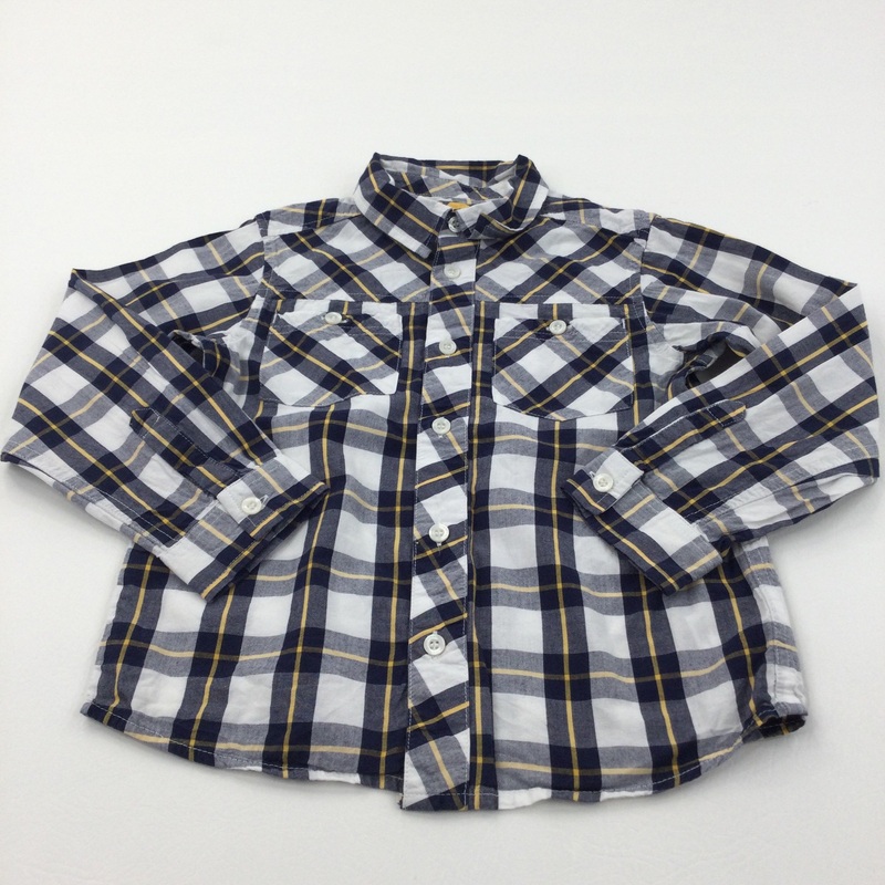 Navy, Yellow & White Checked Cotton Shirt - Boys 6-7 Years