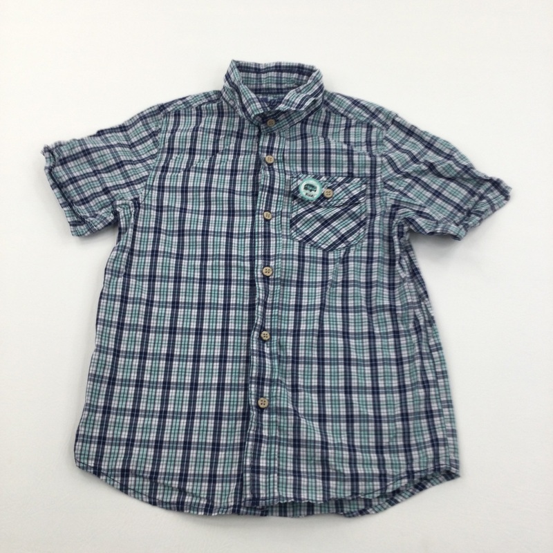 'Rebel Miami' Blue, Navy & White Checked Cotton Shirt - Boys 9-10 Years