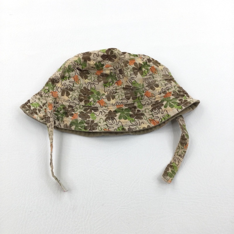 Reversible 'Safari' Monkey & Flowers Brown Cotton Sun Hat with Velcro Chin Straps - Boys 6-9 Months