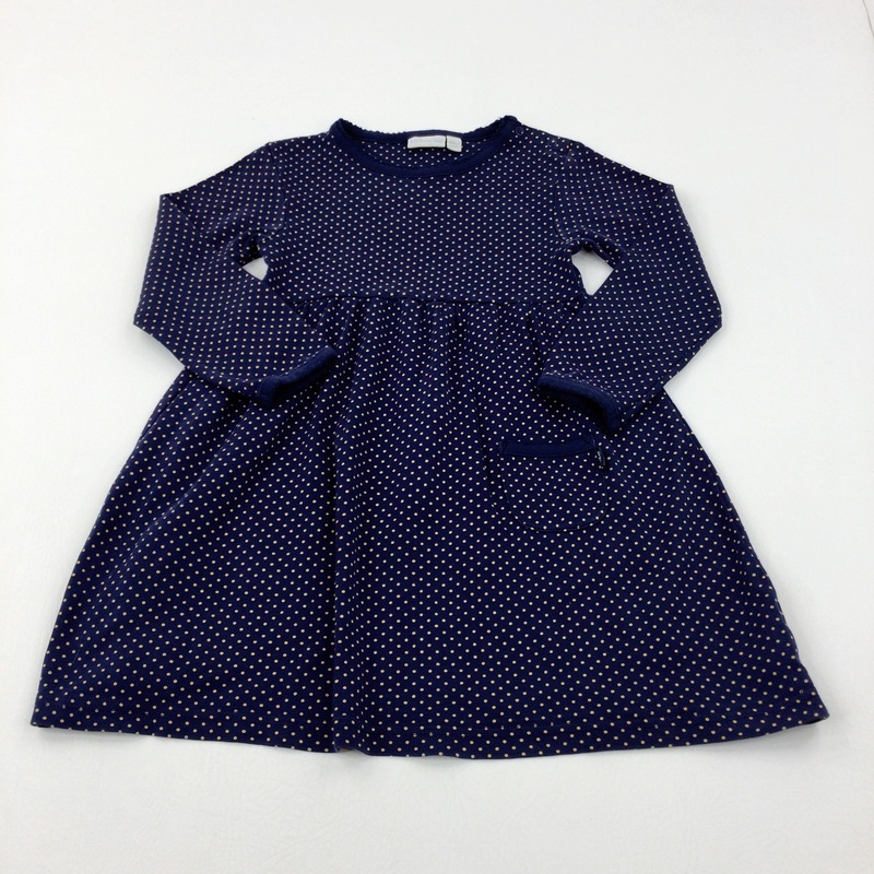 Spotty Navy Jersey Dress - Girls 4-5 Years