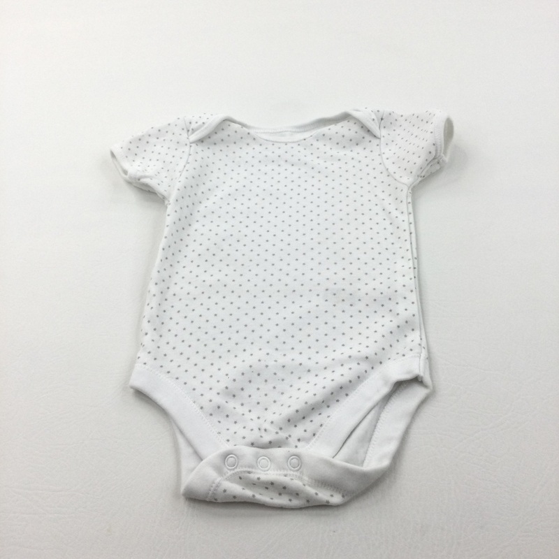 Stars Grey & White Short Sleeve Bodysuit - Boys/Girls 9-12 Months